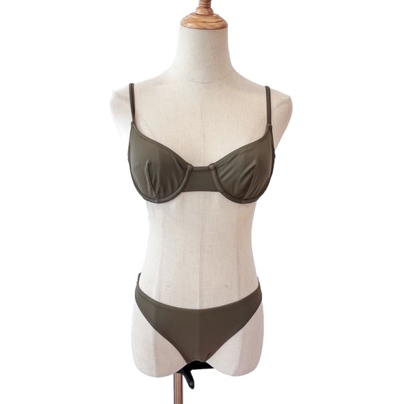 Solid & Striped Olive Green Bikini Underwire XS/S The Eva Top/Bottom - Picture 1 of 9